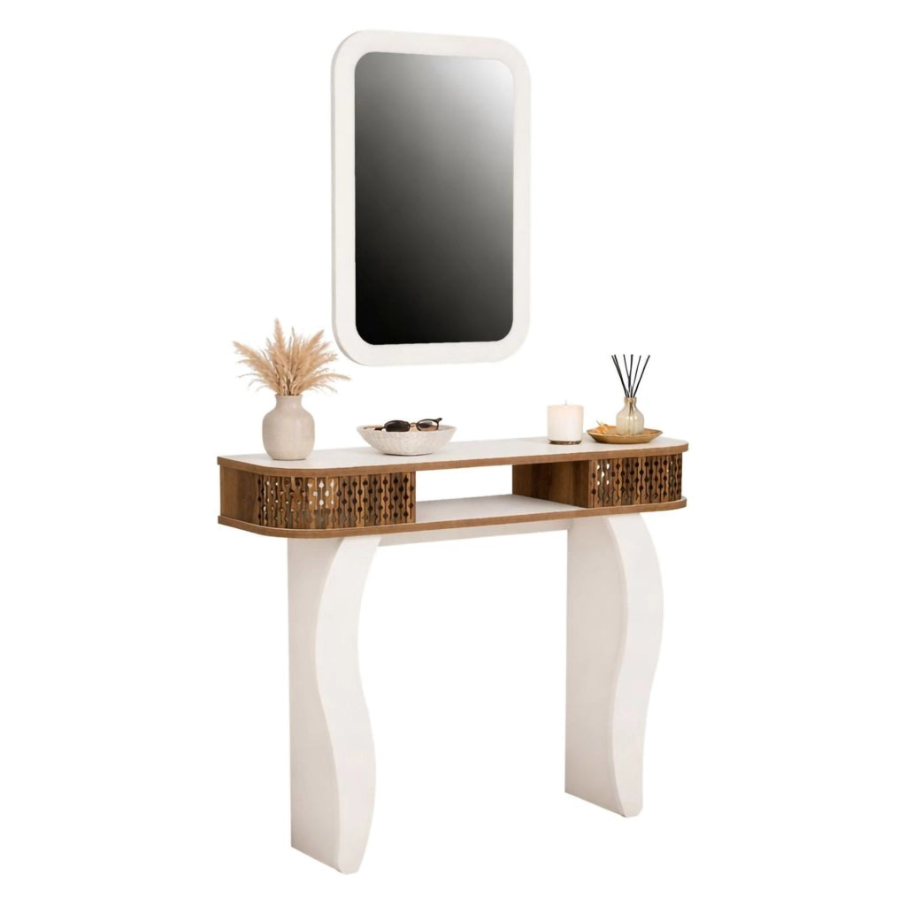 Gazzuolo, Mobile da Ingresso Specchio Incluso, 105x30x85h cm Marrone Noce