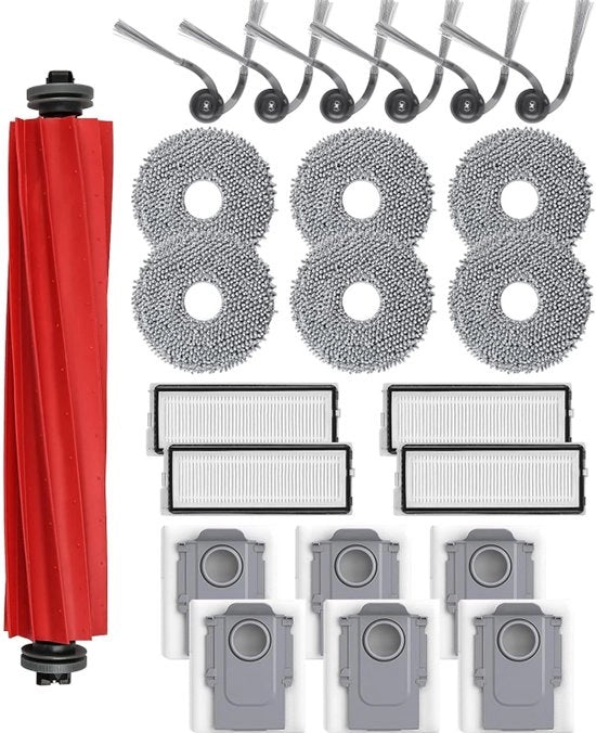 23 Accessori di ricambio per robot aspirapolvere - 1 set di pennelli principali, 6 set di pennelli laterali, 4 filtri HEPA, 6 set di pannelli per pulire, 6 sacchi per pulizia