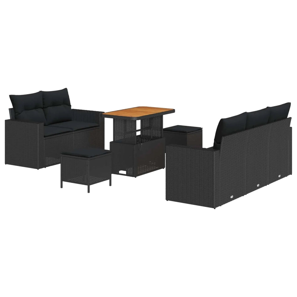 Set Divano da Giardino con cuscino 8 pcs Nero polyrattan