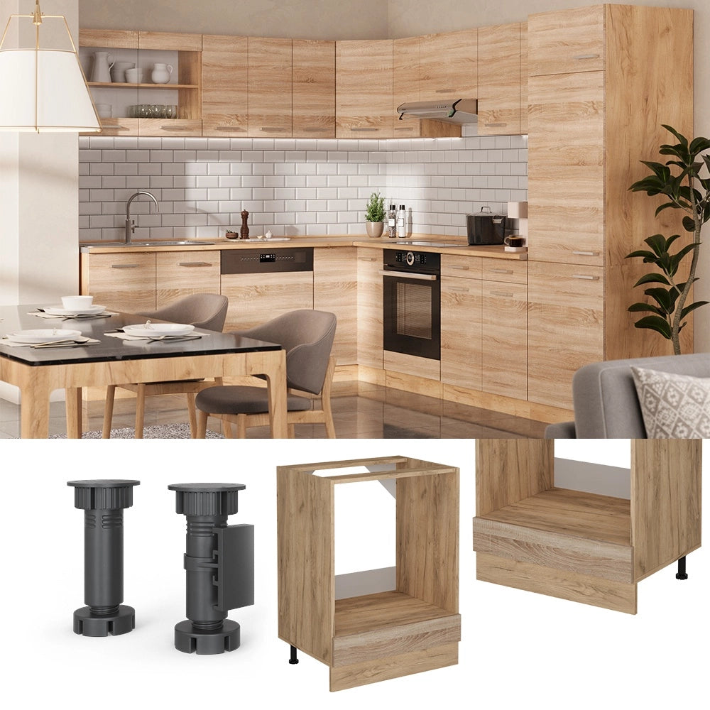 Mobile per forno da incasso R-Line Sonoma/Rovere dorato 60 cm PL Marmo Vicco