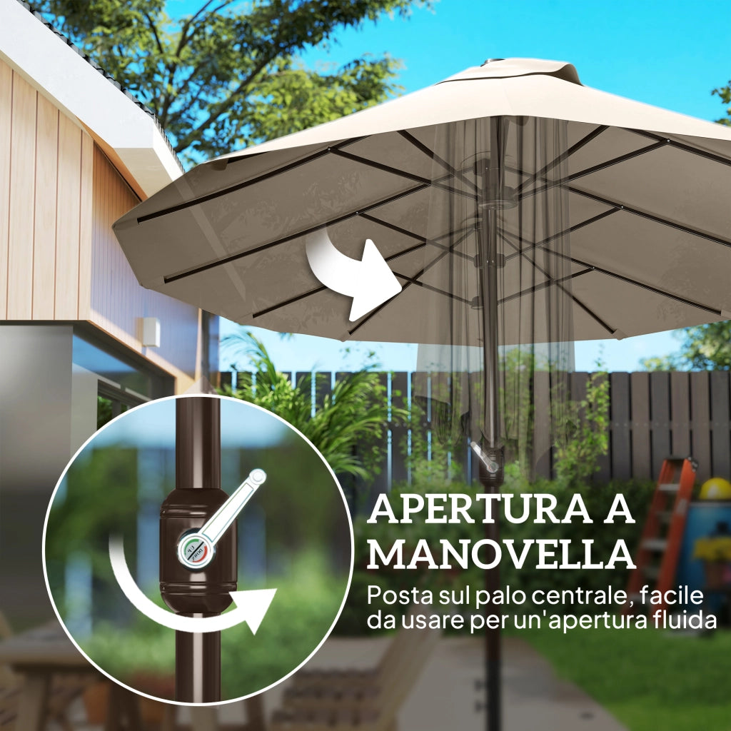 Ombrellone da Giardino Doppio 12 Stecche ¨C Minimal ¨C Acciaio Poliestere Cachi 455x265x238 cm