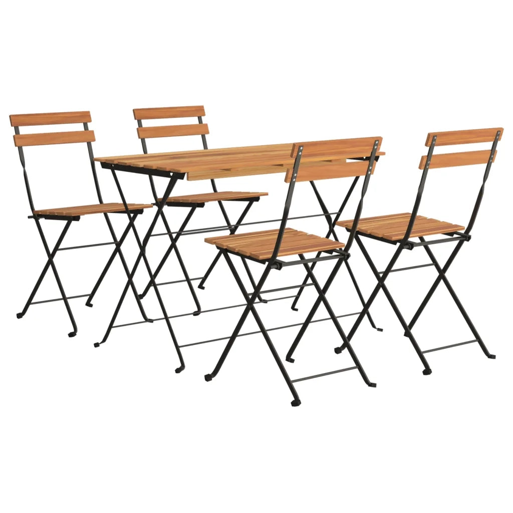 Set BistrÃ² Pieghevole 5pz in Legno Massello di Acacia e Acciaiocod mxl 124156