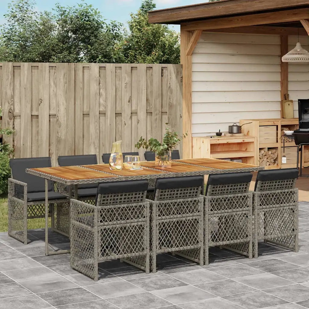 vidaXL Set da Pranzo da Giardino 9 pz con Cuscini in Polyrattan Grigio