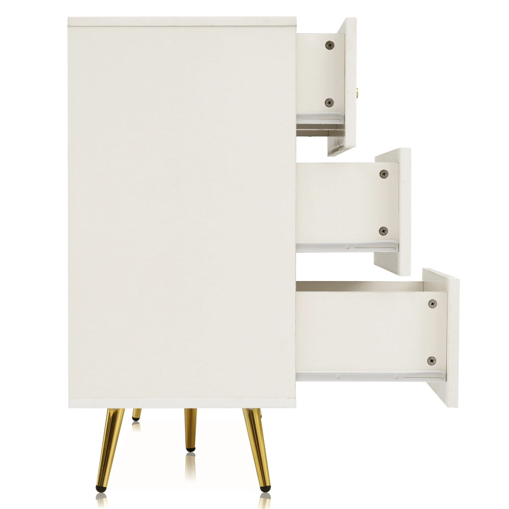 Комò con 6 cassetti colore crema-bianco, H85xL120xP40 cm, struttura in legno e metallo