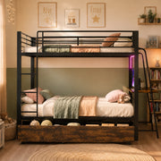 Letto a soppalco 90 × 200 cm con scrivania LED multicolore prese di ricarica e cassetti in MDF e metallo nero