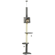 Albero tiragraffi per gatti con piattaforme, grotta e pali in sisal ¨C Zephmum ¨C Grigio chiaro, 255 cm