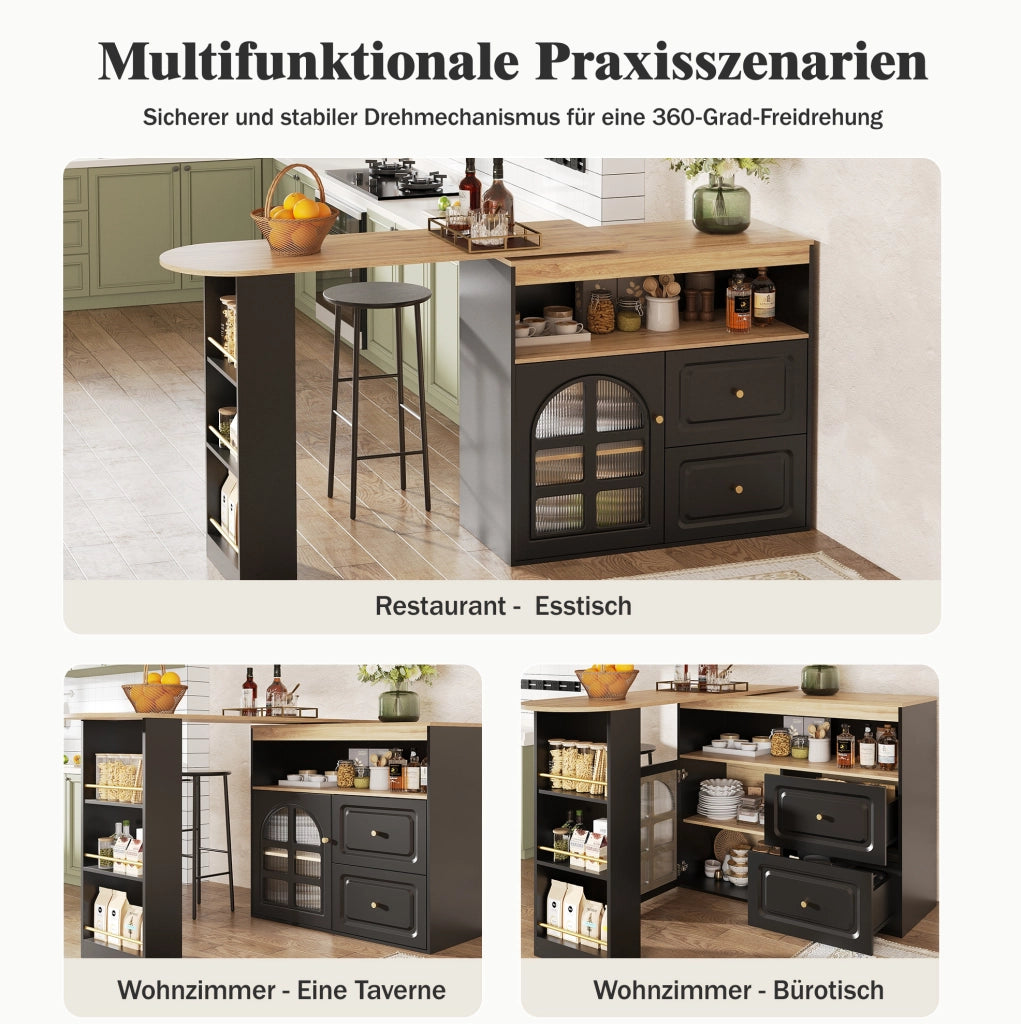 Mobile bar girevole ed estensibile 138-204 cm nero