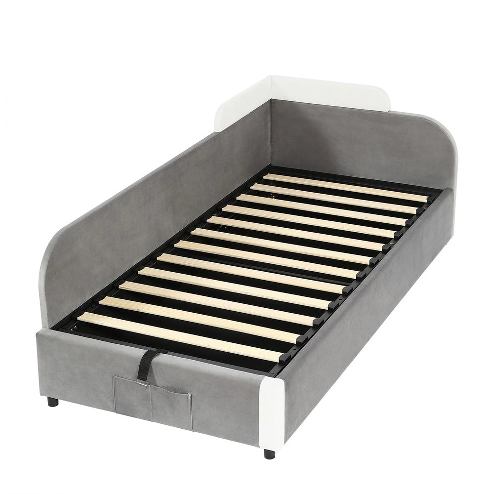 Letto imbottito singolo contenitore ¨C Minimal ¨C Grigio velluto multistrato 90x200cm