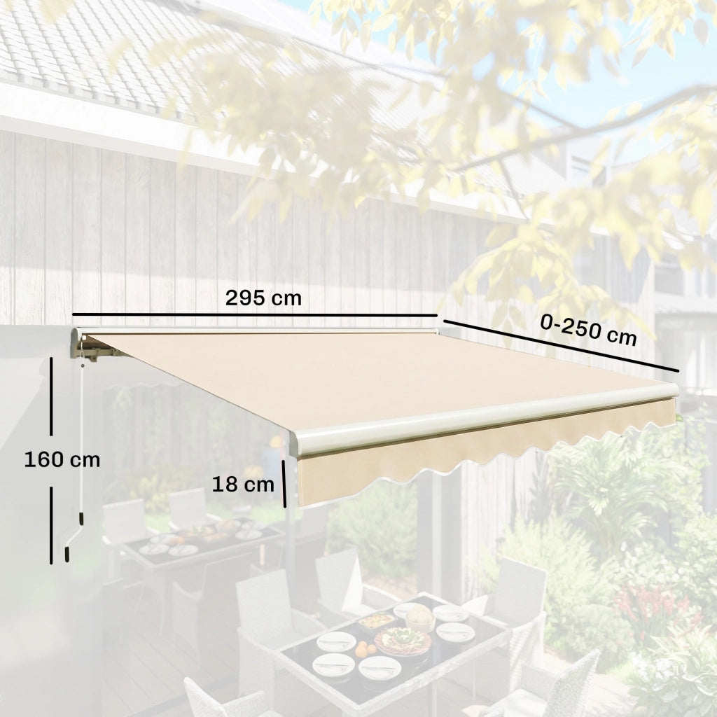 Tenda da Sole a Bracci per Esterno con Manovella ¨C zephmum ¨C 3x2.5m Beige Poliestere Metallo