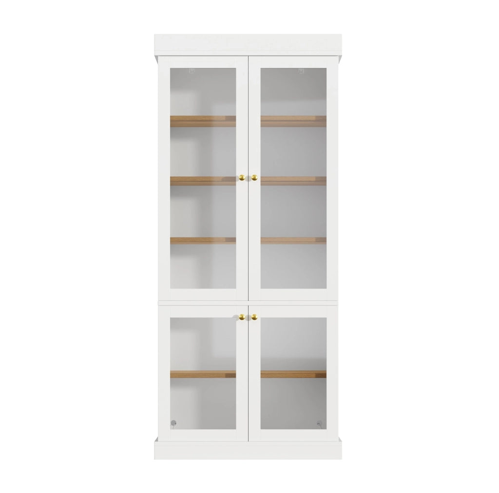 Mobile alto con LED multicolore e ripiani; 80x40x180 cm in MDF e vetro bianco