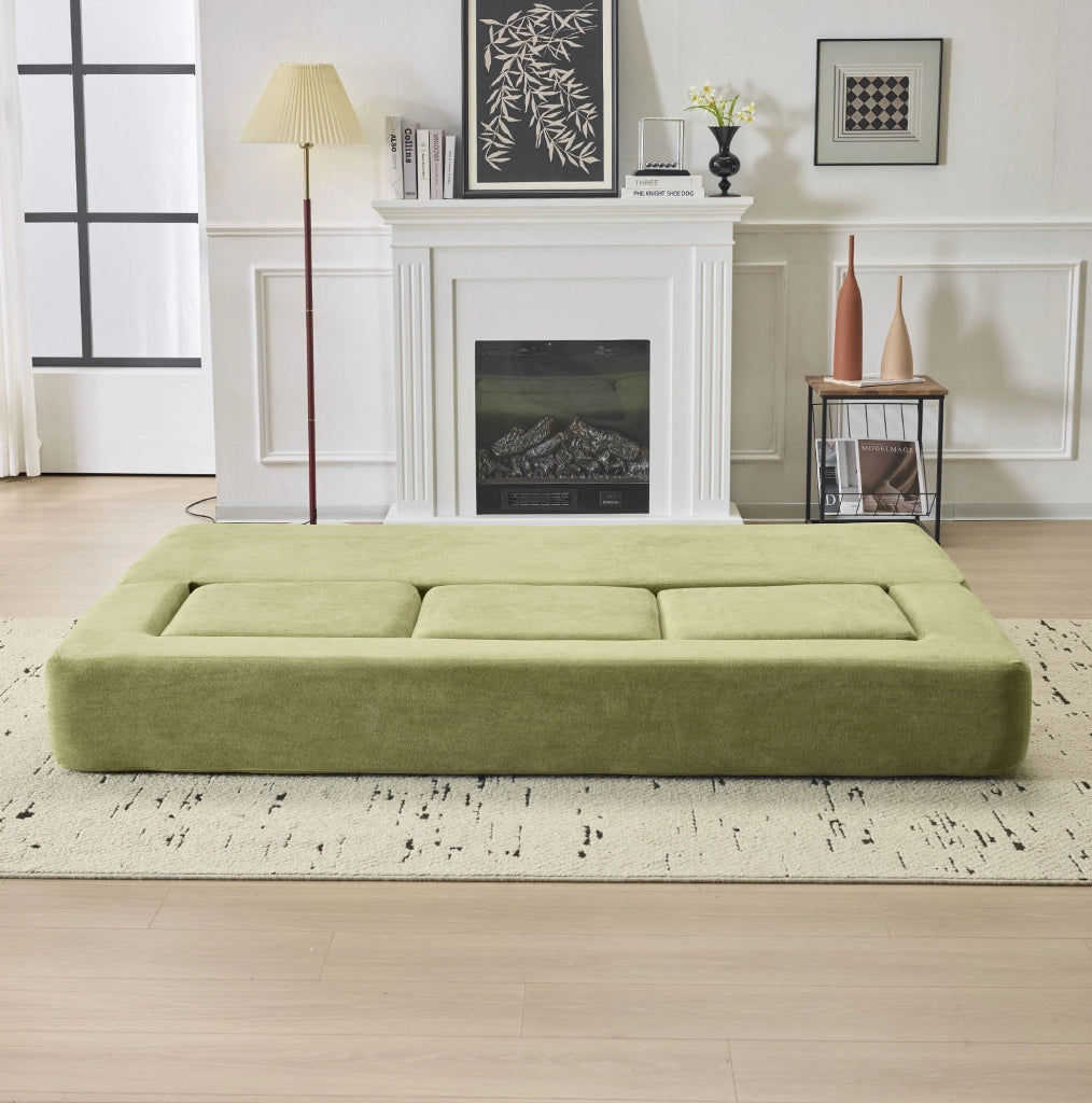 Divano letto da pavimento modulare in ciniglia verde HOMVRA