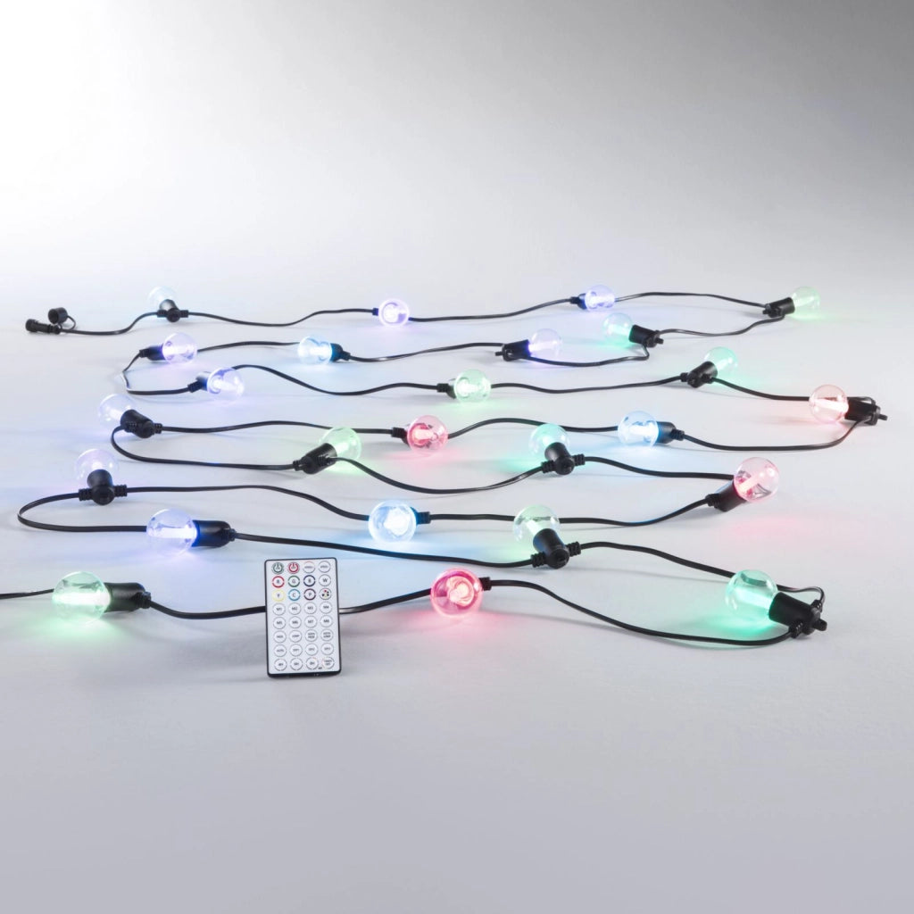 STRINGA LUMINOSA LED PICNIC NERA 12 LUCI ATTACCO E12 10W RGB IP44 INCLUSO TELECOMAND 730CM