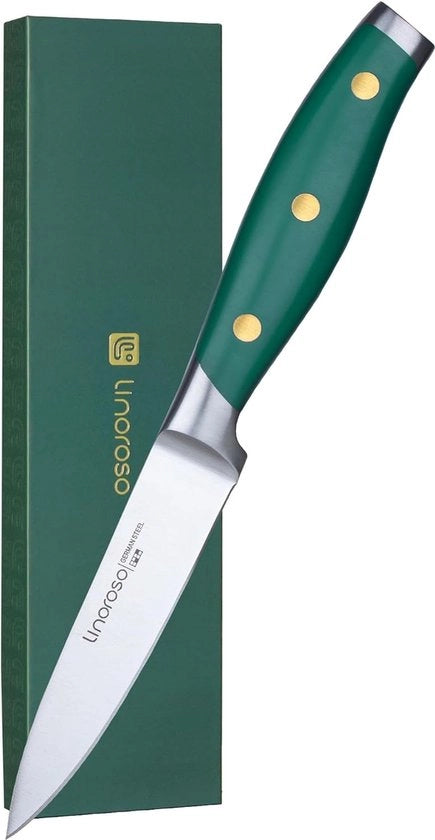 Coltello da insalata da 9 cm con lama affilata per frutta e verdura, coltelli da cucina piccoli, maniglia ergonomico con scatola di regalo elegante - verde