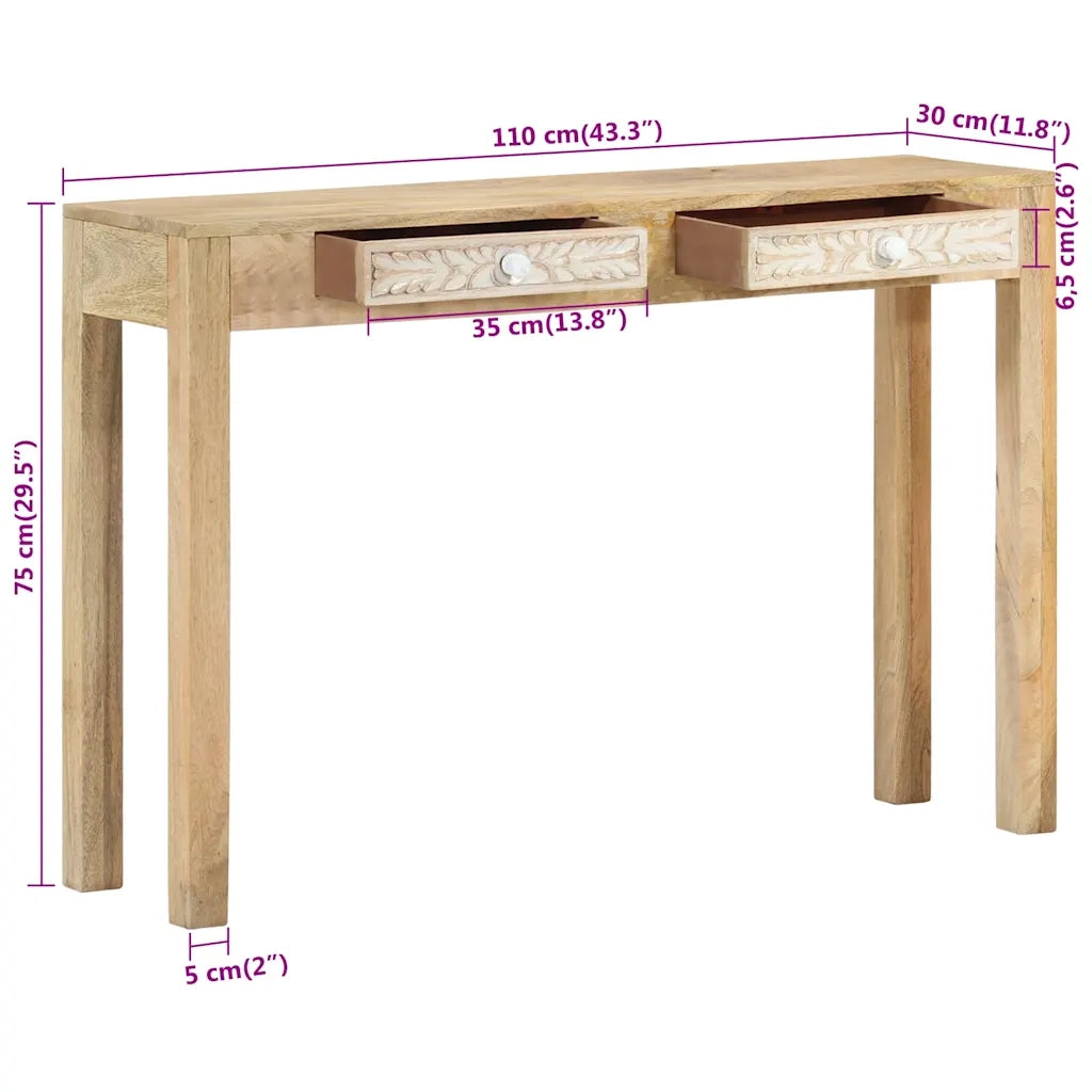 Tavolo Consolle 110x30x75 cm Legno Massello Sbiancato di Mango