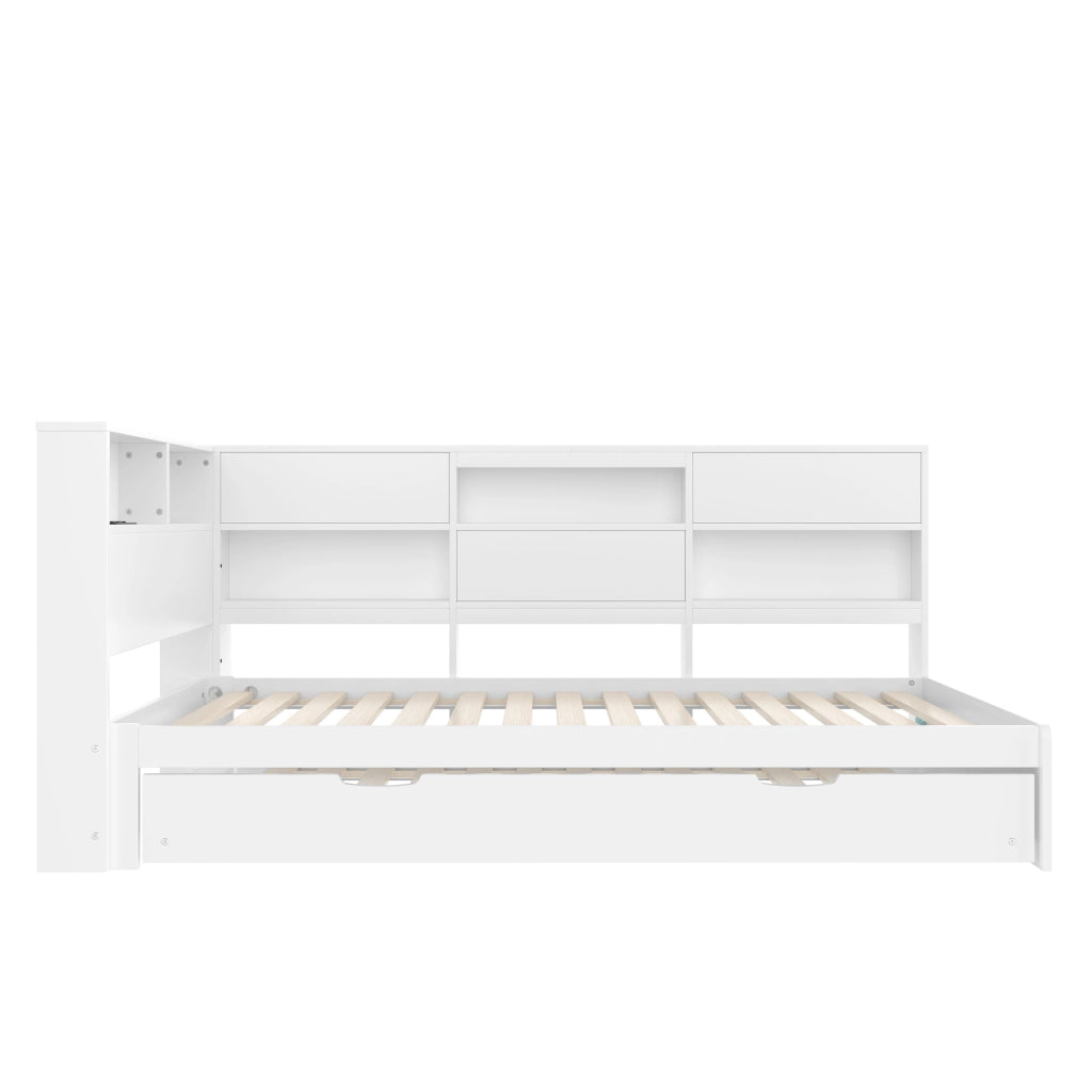 OKWISH Letto a Scomparsa 90×200 cm, Letto Singolo con Letto estraibile, USB, Type C e Contenitore, senza Materasso, Bianco