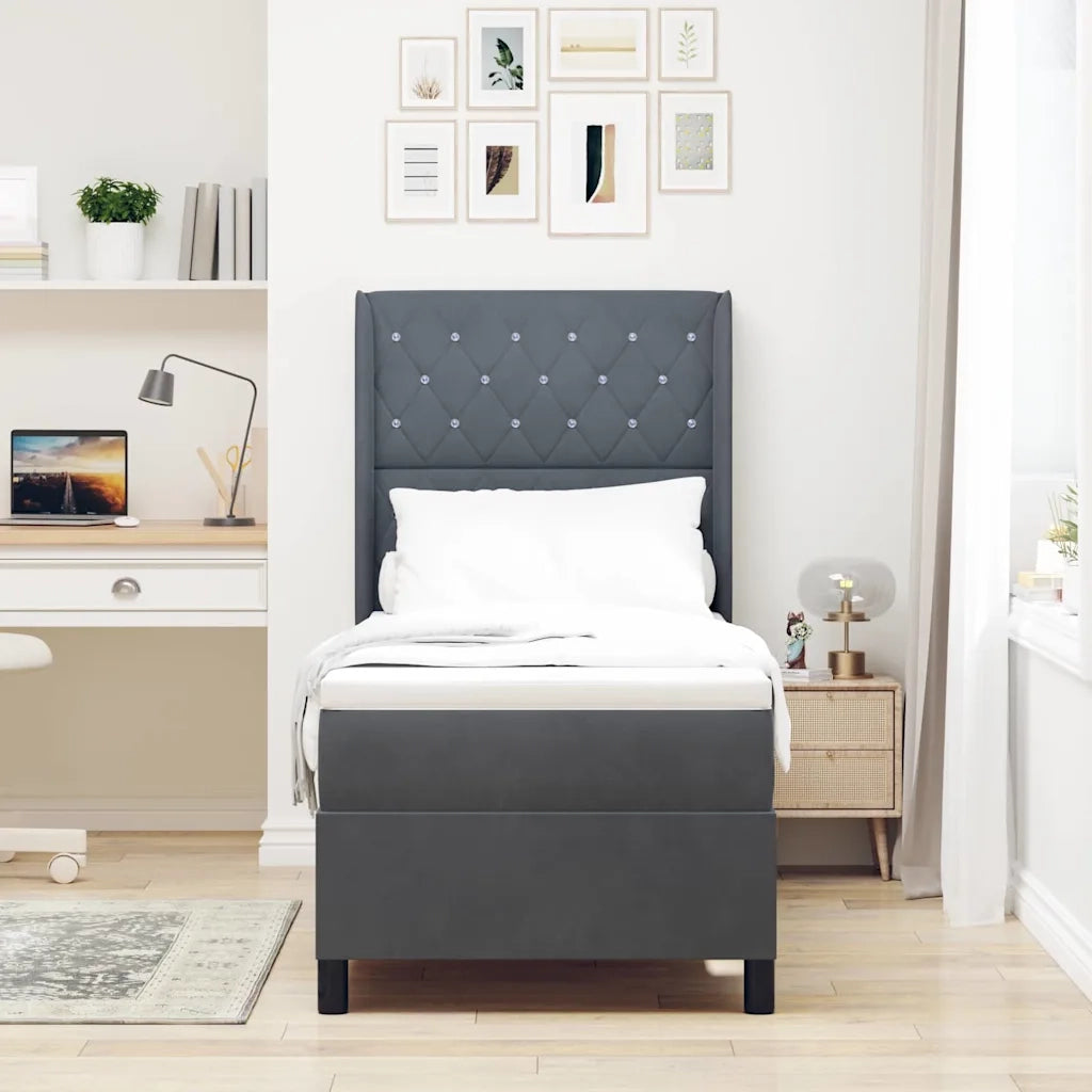 Letto a molle con materasso Grigio scuro 80 x 200 cm Velluto