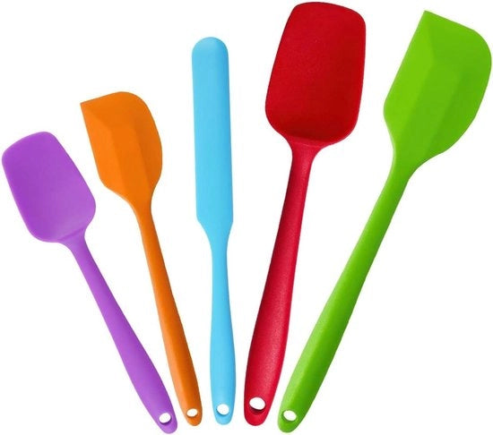 Set di Spatole Silicone Multicolore da 5 pezzi - Flexibili, Antiaderente, Resistente al Calore - Spatola per Lavorare la Pasta, Cucinare e Mescolare - Design Senza Solchi