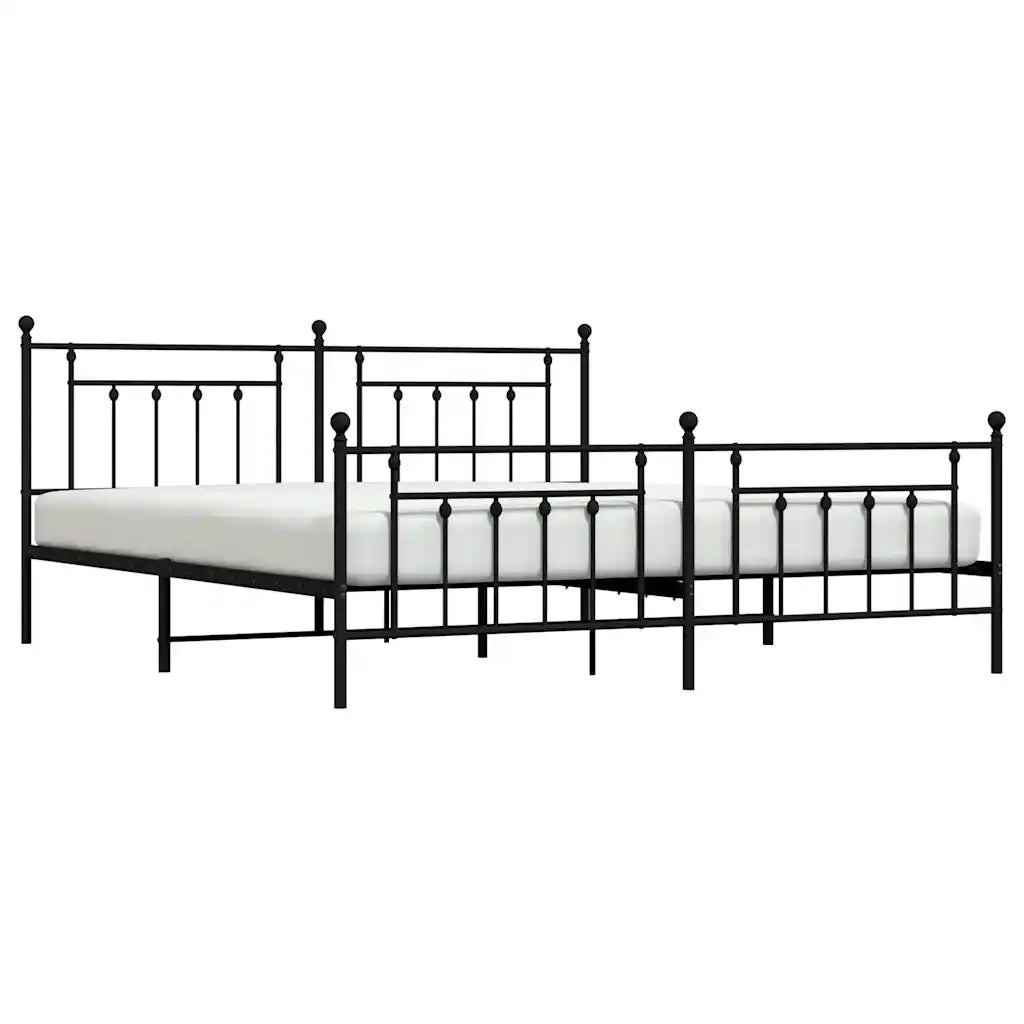 Letto matrimoniale | Letto per adulti | Giroletto con Testiera e Pediera Metallo Nero 193x203 cm