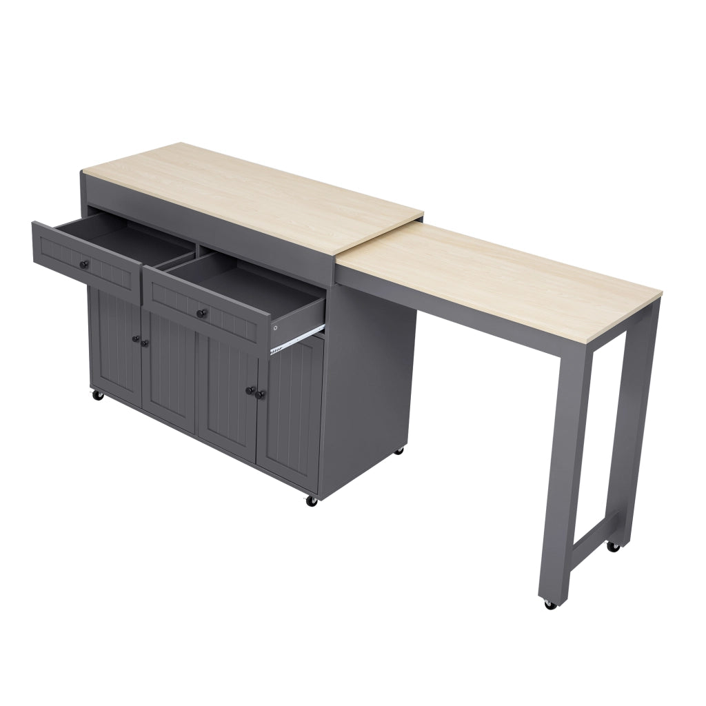 Isola da Cucina con Piano Estensibile e 7 Ruote per Cucina e Sala da Pranzo in MDF 112-180;5x45x92;2 cm Grigio e Naturale
