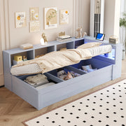 Letto multifunzionale 90x200 cm con LED, presa integrata e vano contenitore