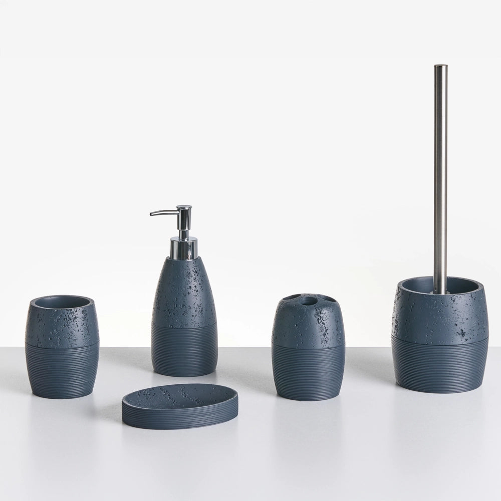 Set di 5 accessori per il bagno Dispenser per portasapone Spazzola da toilette Porta spazzolini Beige blu scuro elegante