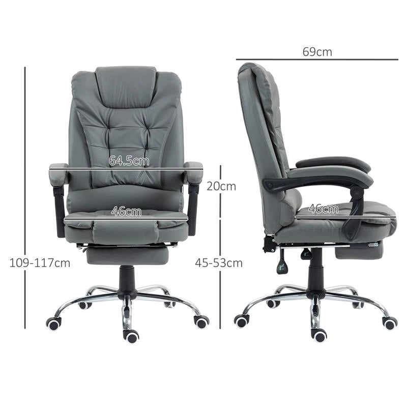 SEDIA DA UFFICIO ERGONOMICA RECLINABILE A 145° CON POGGIAPIEDI ESTRAIBILE IN FINTA PELLE GRIGIO