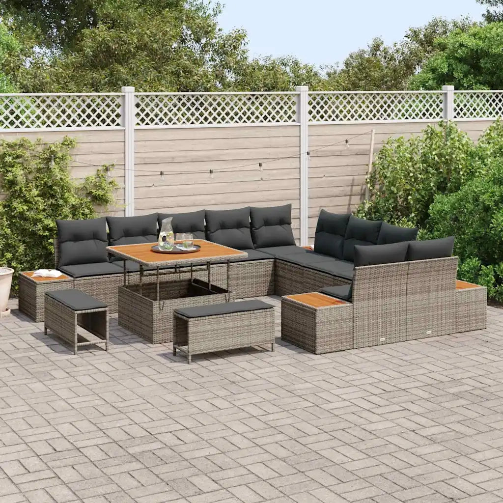 Set Divano da Giardino con cuscino 13 pcs Grigio Poly Rattan