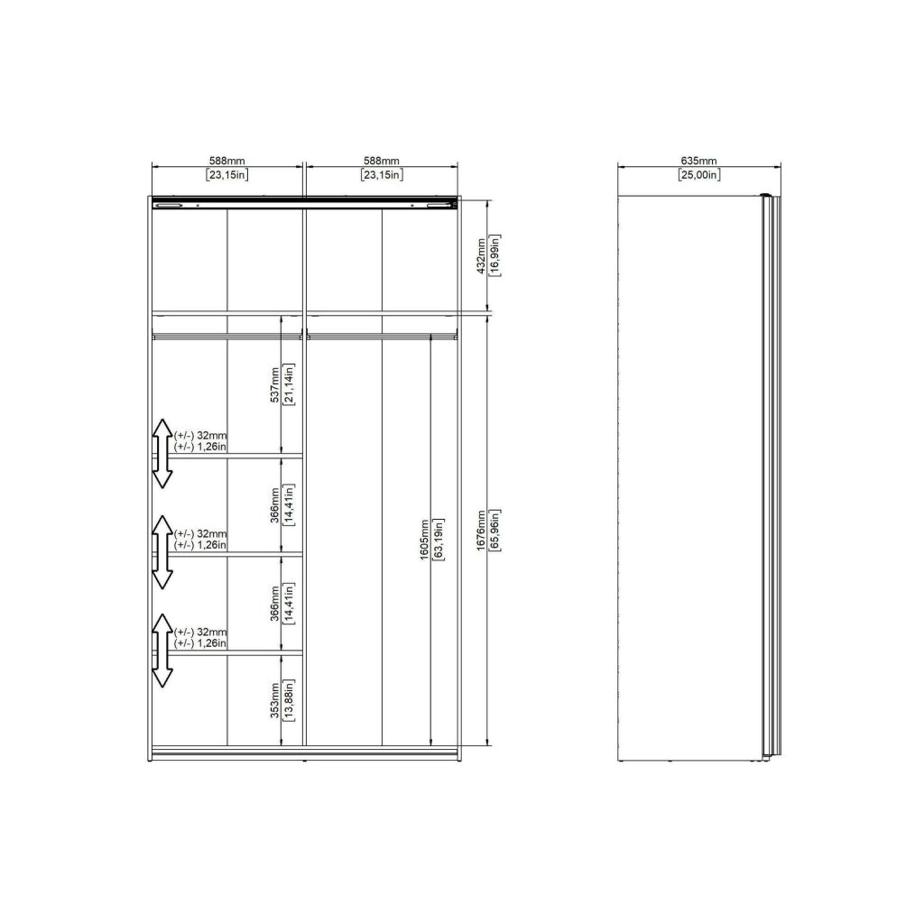 Guardaroba 2 ante Severin, Mobile camera da letto, Cabina armadio portabiti, Armadio appendiabiti, 122x62 h220 cm, Bianco lucido