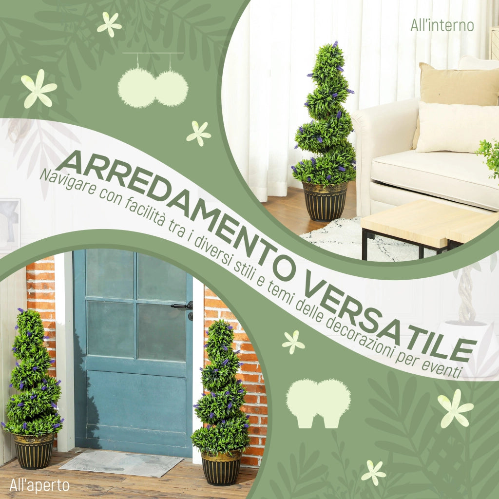 Set 2 Piante Artificiale a Spirale in PE da 90 cm con Vaso Incluso, Verde e Blu