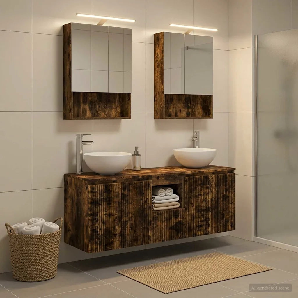Set di Armadi da Bagno 5 pcs Rovere Fumo 50 x 14,5 x 70 cm 3406363