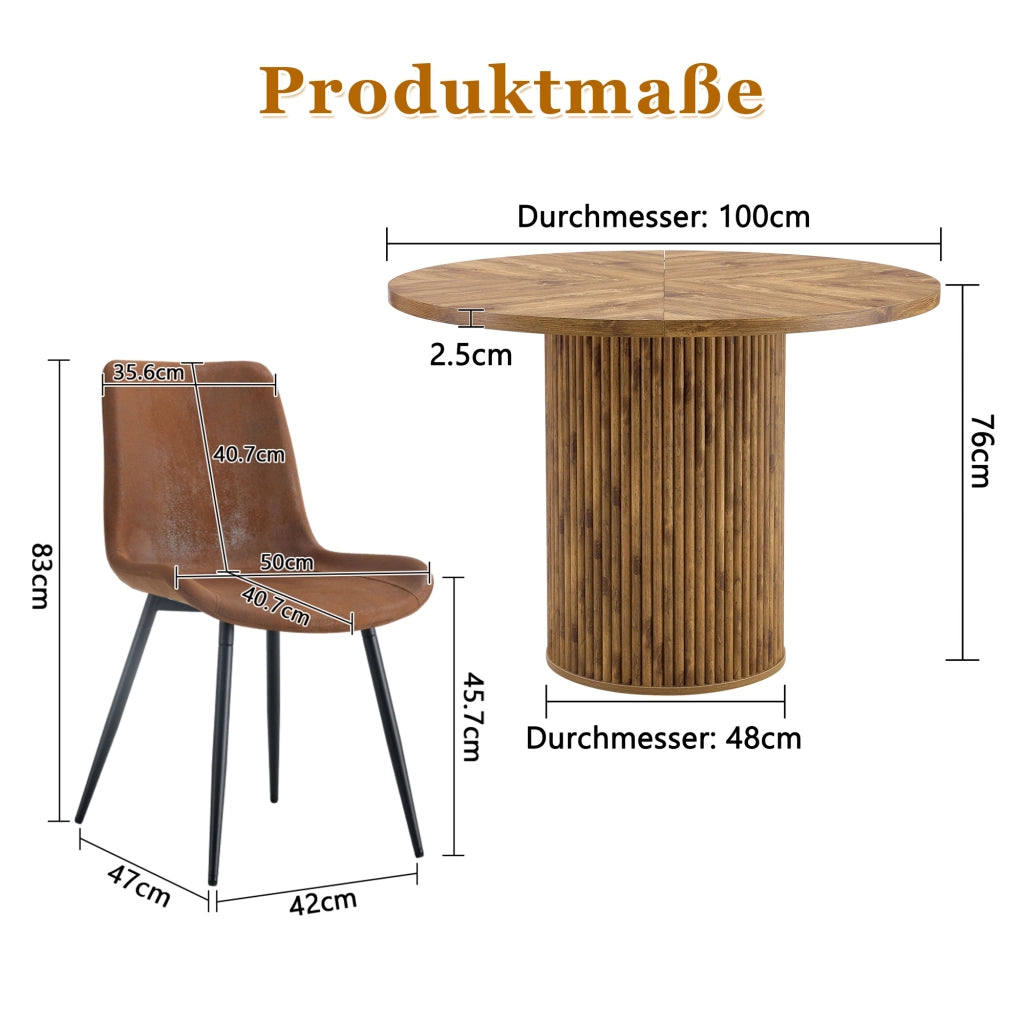 Tavolo da pranzo rotondo per 4 persone con 4 sedie, in MDF effetto legno e metallo, marrone e nero, Ø 100 cm