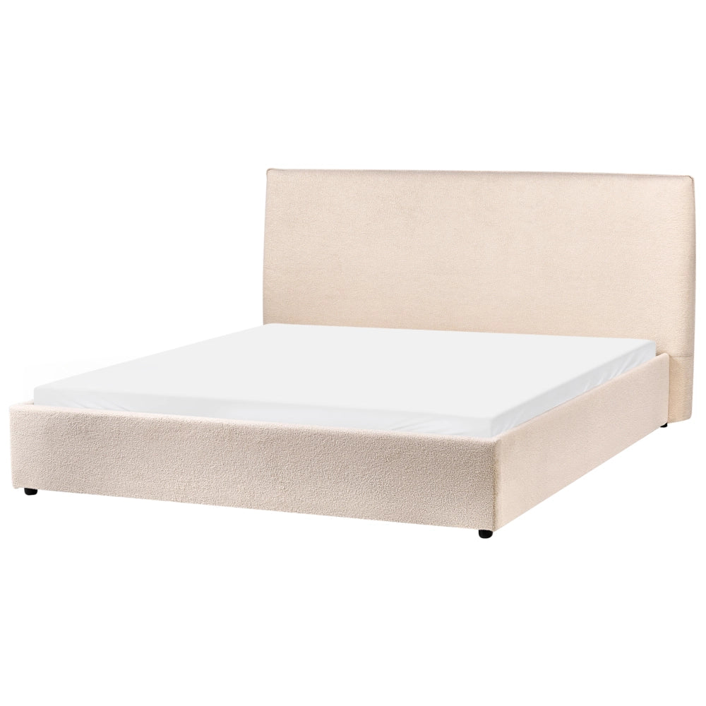 Letto matrimoniale in tessuto bouclé beige testata 160 x 200 cm Doghe in legno