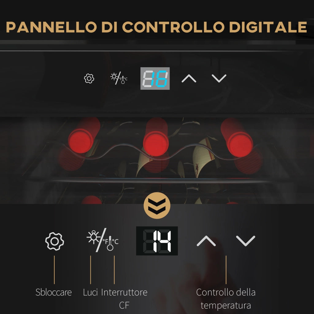 Cantinetta Frigorifero per 18 Bottiglie di Vino con Display Digitale, Luce LED e Controllo Temperatura, Nero