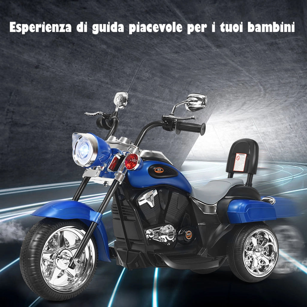 Moto in stile chopper per bambini e bambine, Moto cavalcabile alimentata a batteria Blu-Moto elettriche