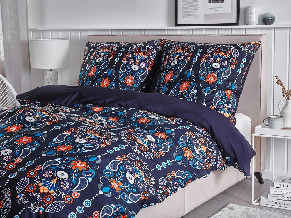 Set Copripiumino e Federa Cotone Blu Scuro 155 x 220 cm Motivo Floreale Biancheria da Letto Set Copripiumino Moderno