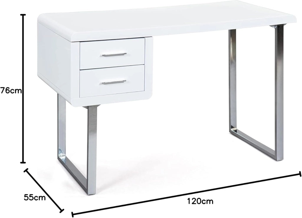 SCRIVANIA CLAUDE MDF LACCATO BIANCO LUCIDO+CASSETTI 120x55x76H GAMBE METALLO