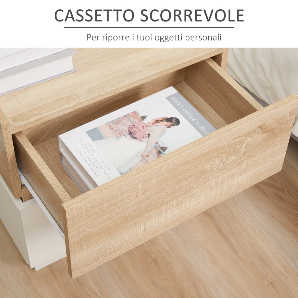 Easycomfort Comodino con 2 Cassetti in Legno, Design Moderno e Impilabile, 50x40x47.5cm