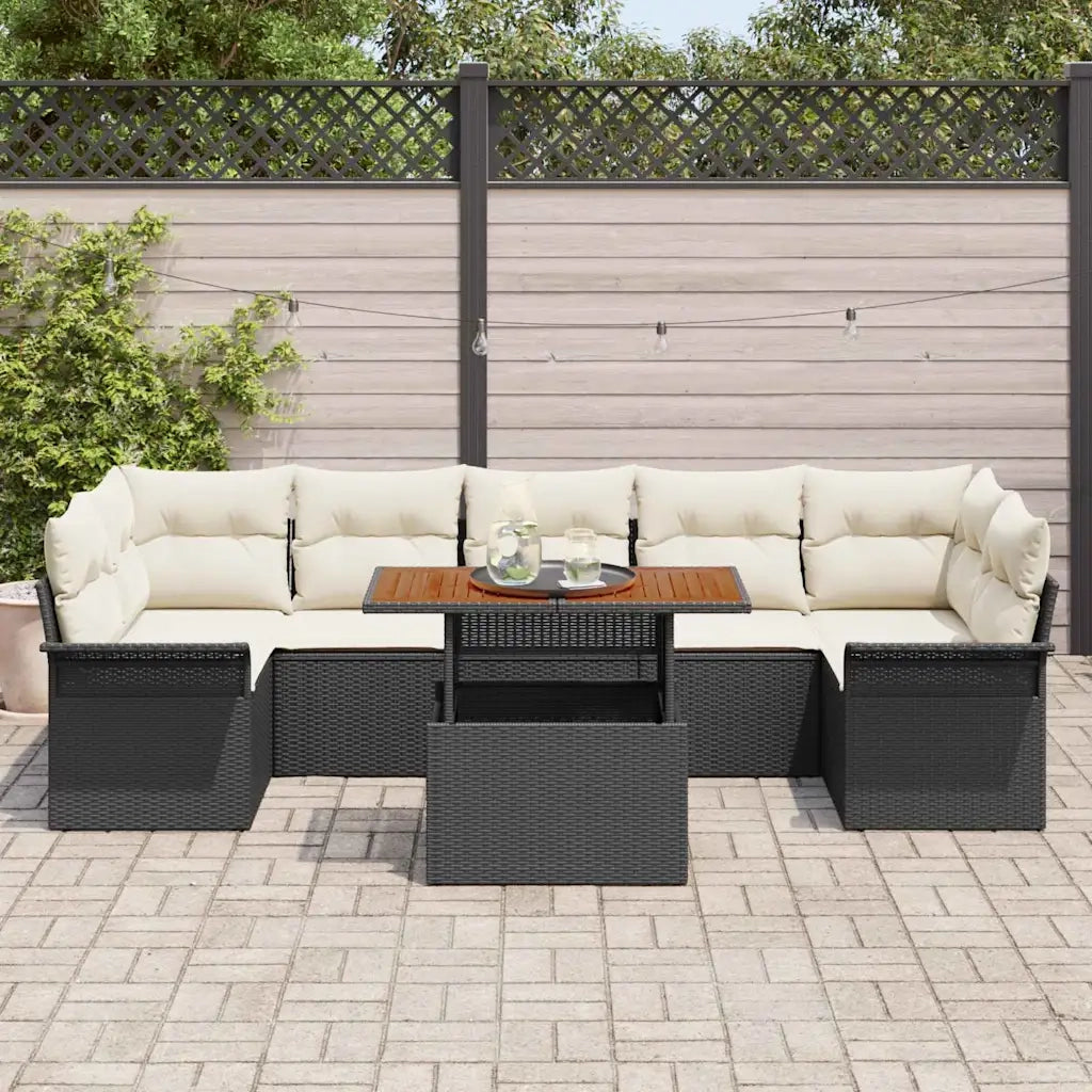 Set Divano da Giardino con cuscino 8 pcs Nero e crema 3349298