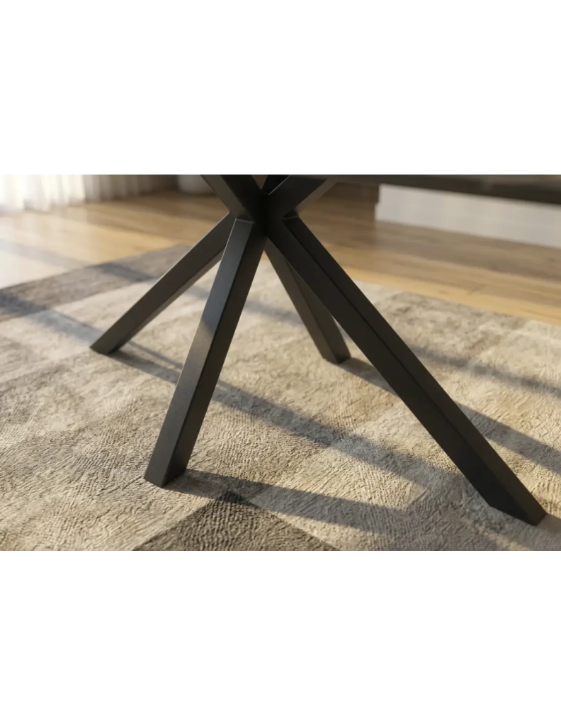 Table SOLARA 180 cm in ceramica effetto marmo bianco con piede a stella nero – 8 posti