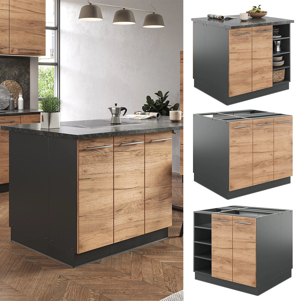 Isola cucina Fame-Line Rovere dorato/Antracite 90 cm senza piano di lavoro Vicco
