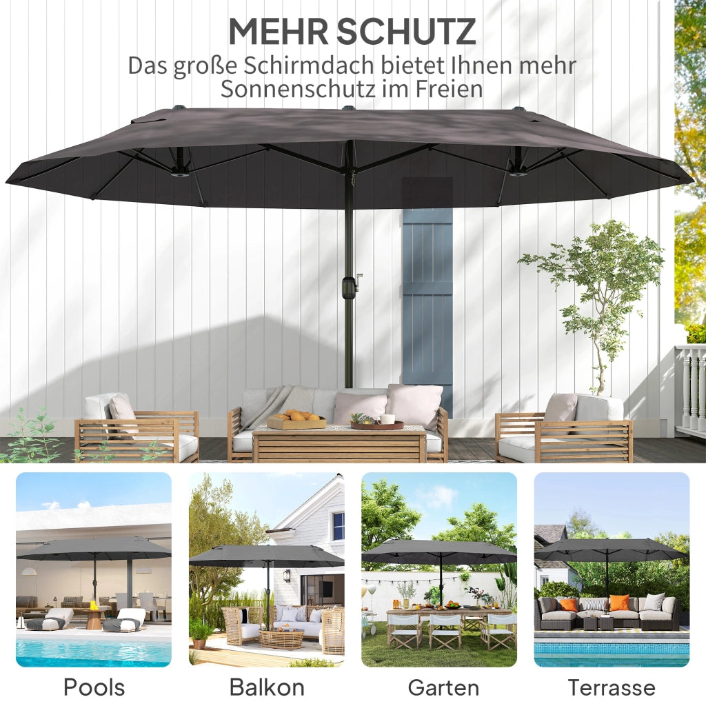 Doppio parasole 455 x 265 cm; parasole UV con manovella; parasole da balcone a manovella antivento parasole protezione solare per giardino del balcone; grigio