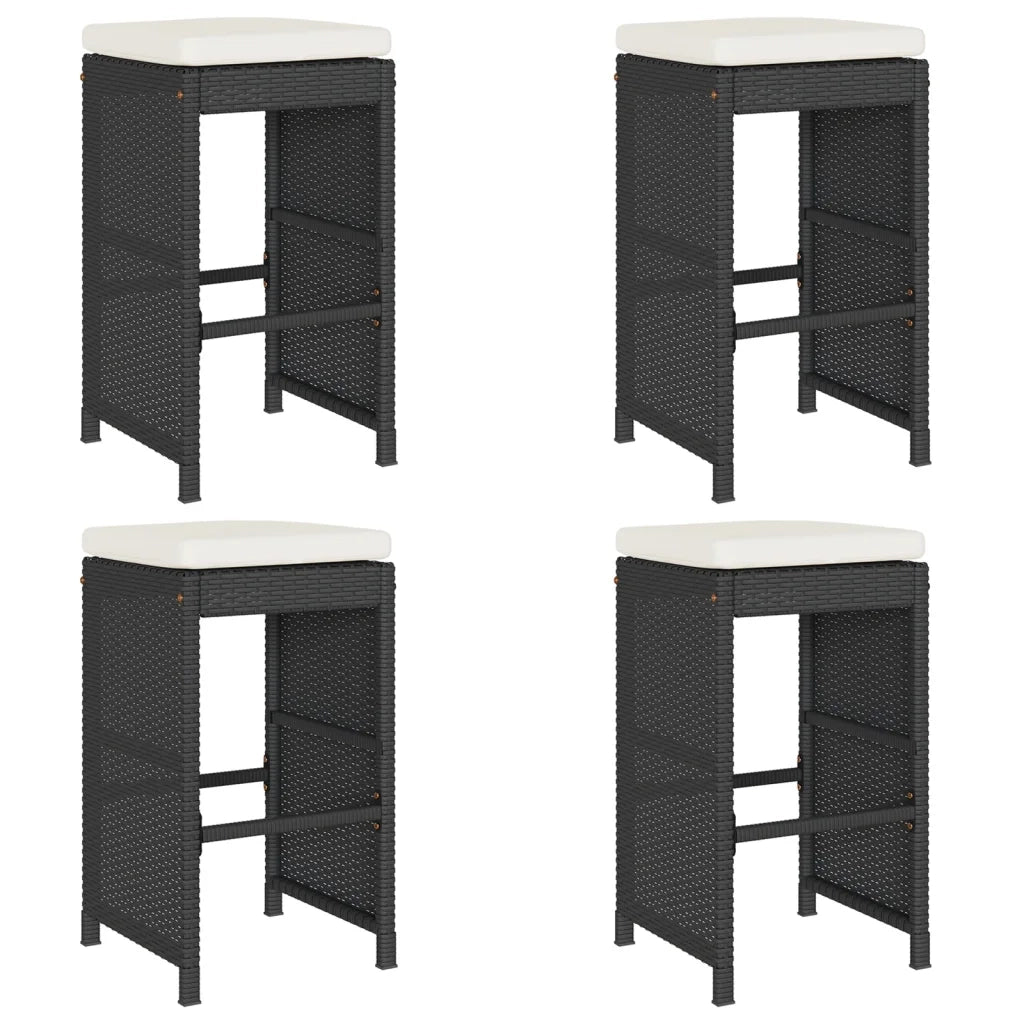 Sgabelli da Bar con Cuscini 4 pz Neri in Polyrattan 368689