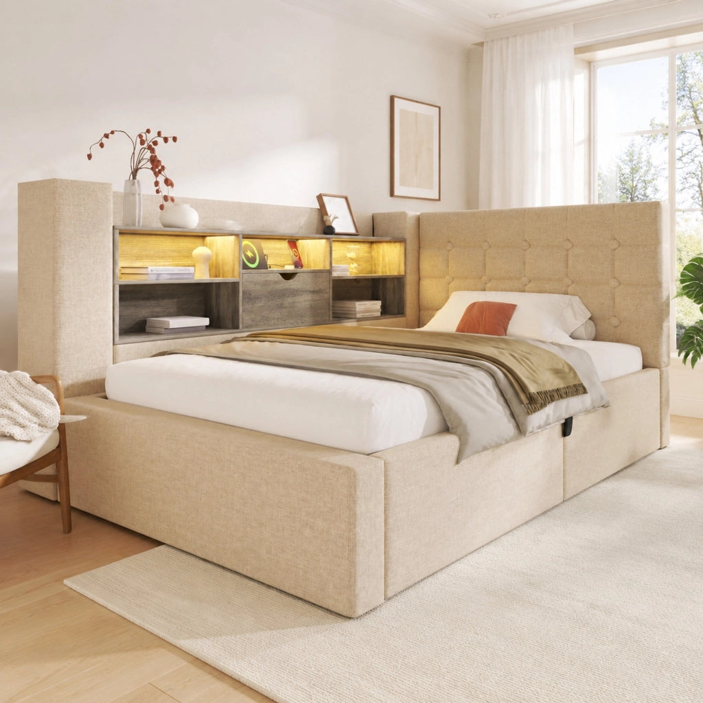 Letto singolo 90x200 cm con LED, ricarica USB e contenitore