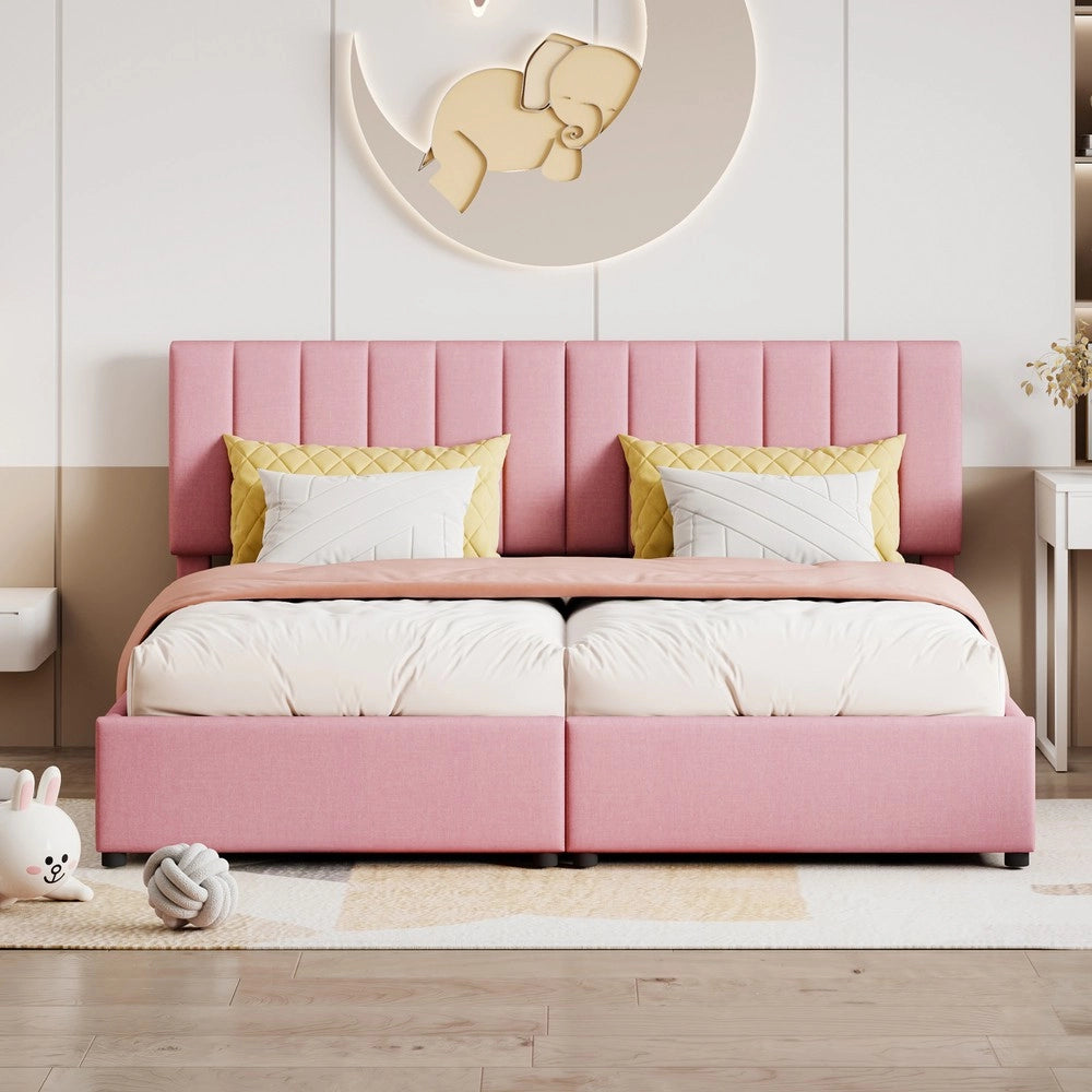 Letto imbottito contenitore matrimoniale ¨C Minimal ¨C Rosa tessuto 180x200 cm