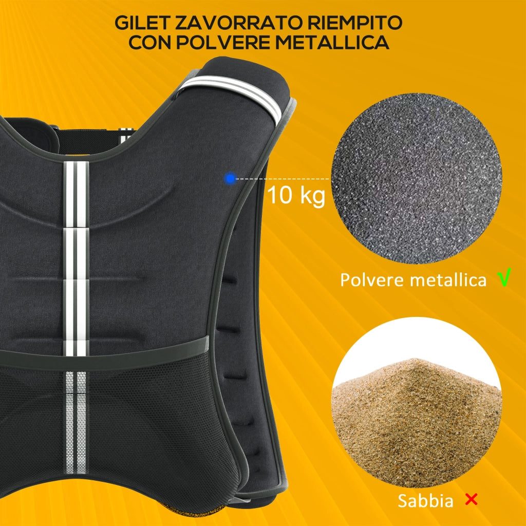 Giubbotto Zavorrato 10kg ¨C Xylo ¨C Traspirante Tasca Portaoggetti Nero 40x35cm