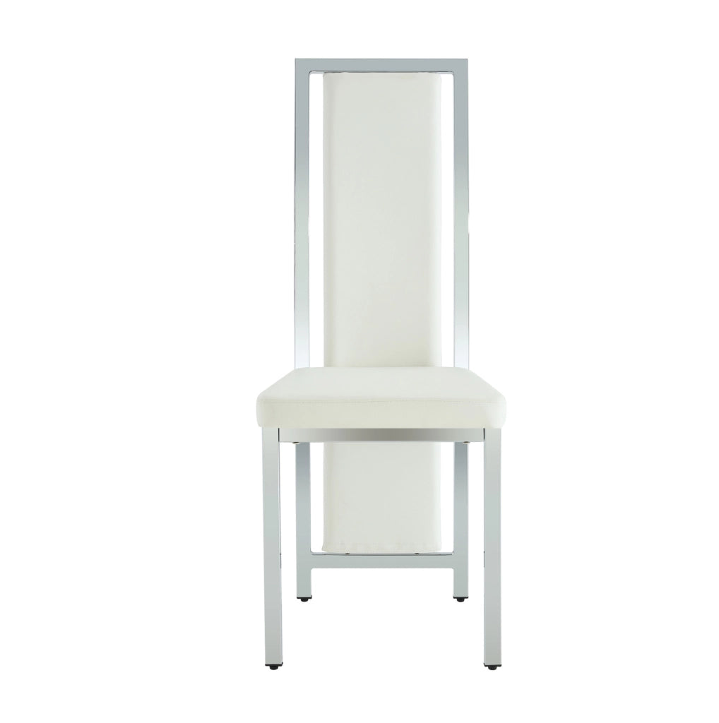 Set 4 sedie da pranzo moderne con schienale alto; 109 cm; in PU bianco e metallo argento
