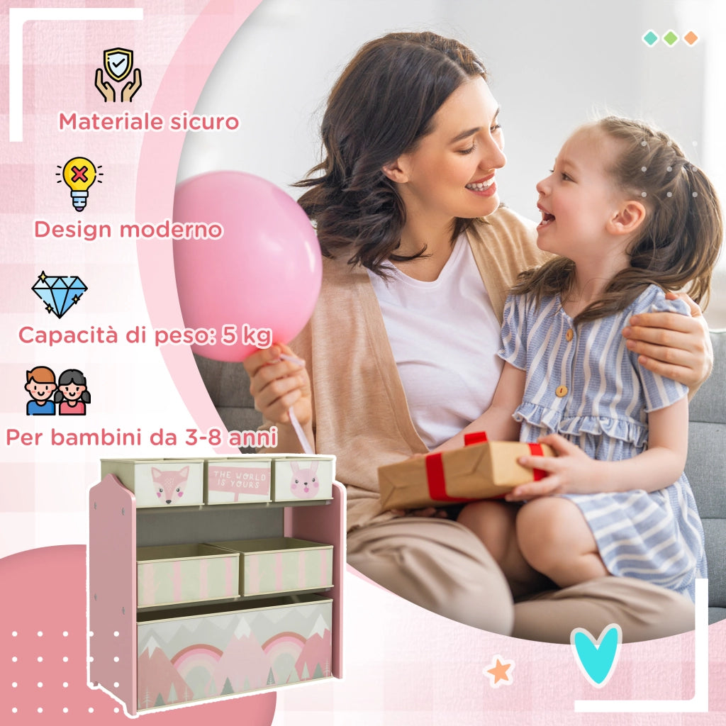 Libreria Bambini con Contenitori ¨C Zephmum ¨C 63x30x66cm Rosa
