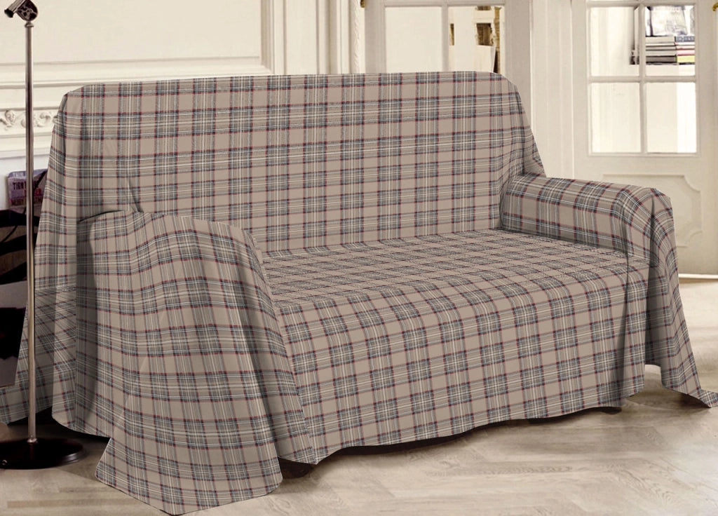 Telo Arredo Multiuso Linea Pensieri Delicati In 100% Cotone Disegno Tartan - Matrimoniale - Beige