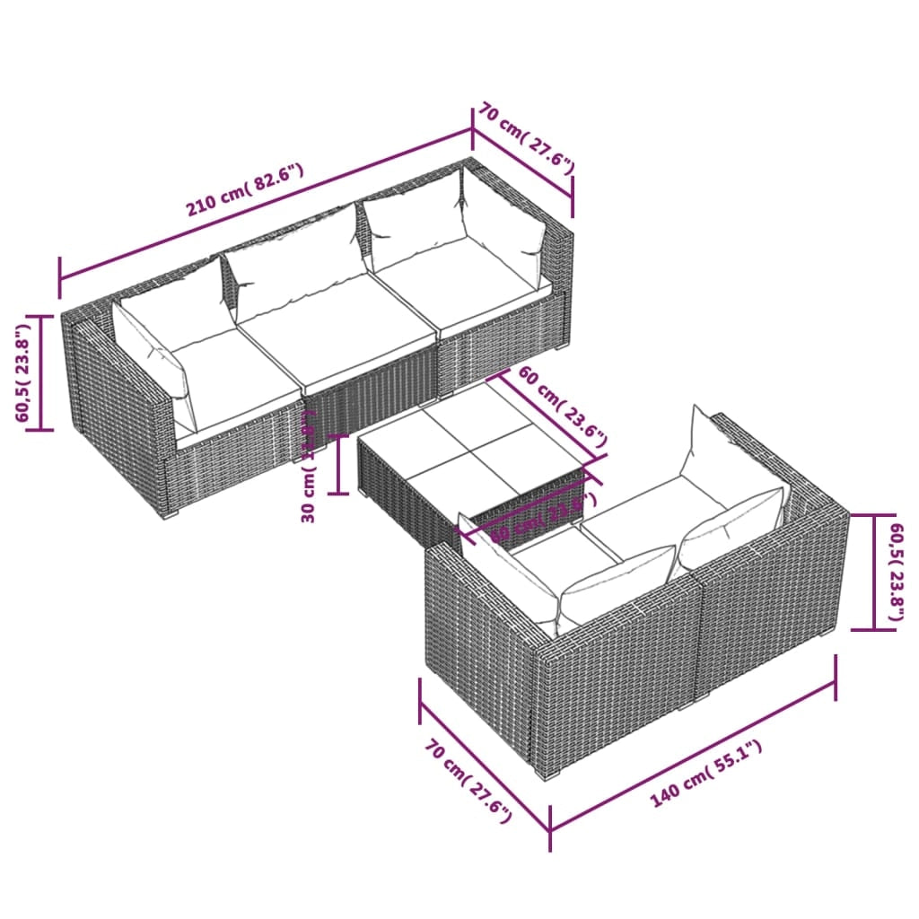 Set di mobili da giardino da 6 pezzi con cuscini in polyrattan marrone 02_0016895