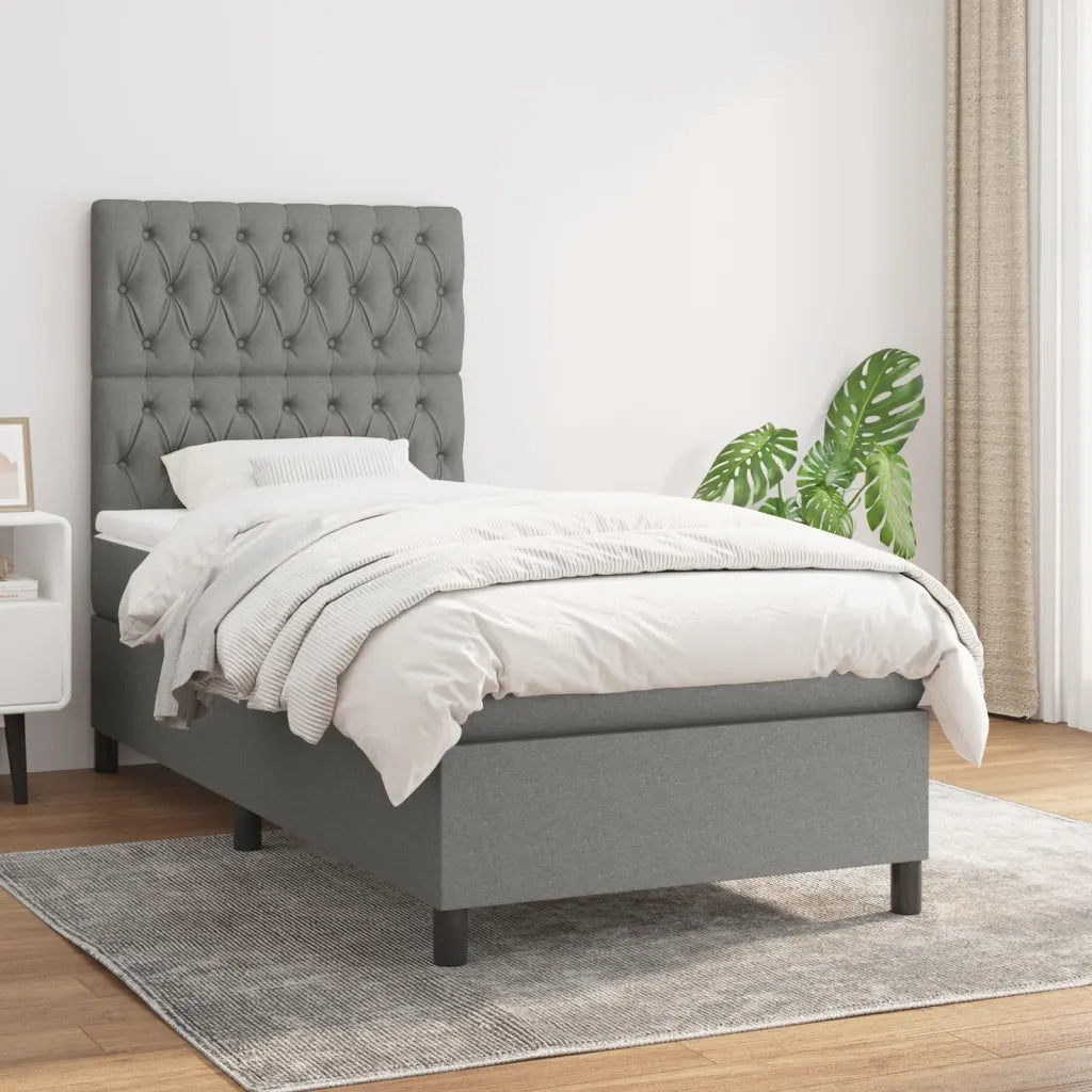 Letto singolo | Letto per adulti | Giroletto a Molle con Materasso Grigio Scuro 90x190 cm Tessuto